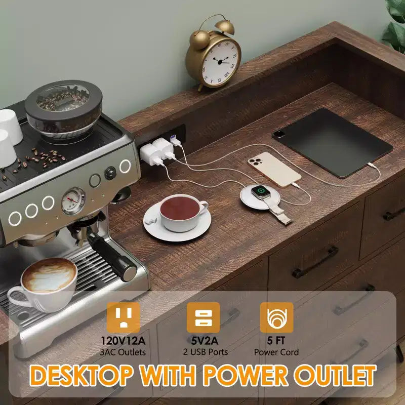 Cassettiera da camera da letto con luci LED, stazione di ricarica, 8 cassetti, vano a giorno, mobile contenitore moderno e ampio per soggiorno, ingresso e corridoio
