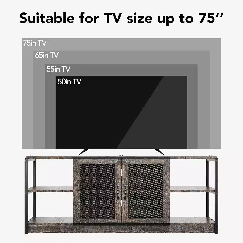 Mobile TV, Centro di intrattenimento con mobiletto contenitore e ante a rete, Tavolo console multimediale per TV