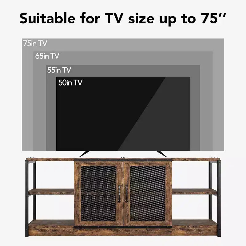 Mobile TV, Centro di intrattenimento con mobiletto contenitore e ante a rete, Tavolo console multimediale per TV