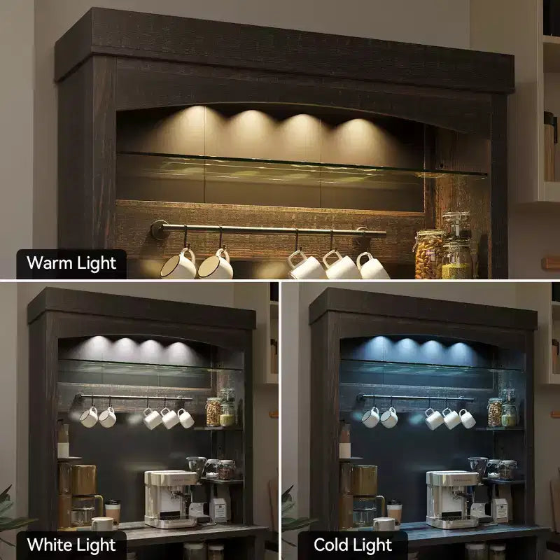 Mobile credenza da cucina da 72 pollici con contenitore, mobile bar con luci a LED