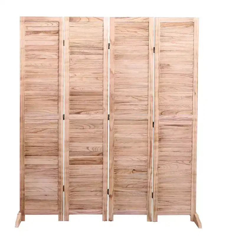 Divisorio Pieghevole in Legno Massello a 4 Pannelli – 55.2x65" Paravento Naturale per la Privacy