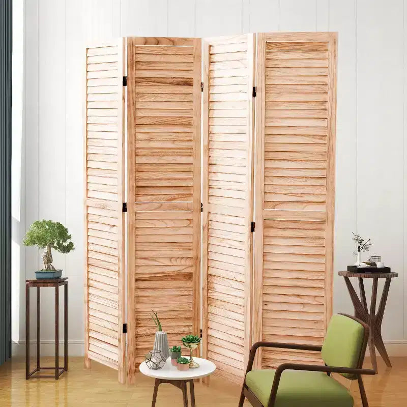 Divisorio Pieghevole in Legno Massello a 4 Pannelli – 55.2x65" Paravento Naturale per la Privacy