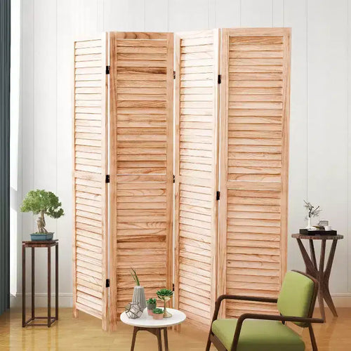 Divisorio Pieghevole in Legno Massello a 4 Pannelli – 55.2x65" Paravento Naturale per la Privacy