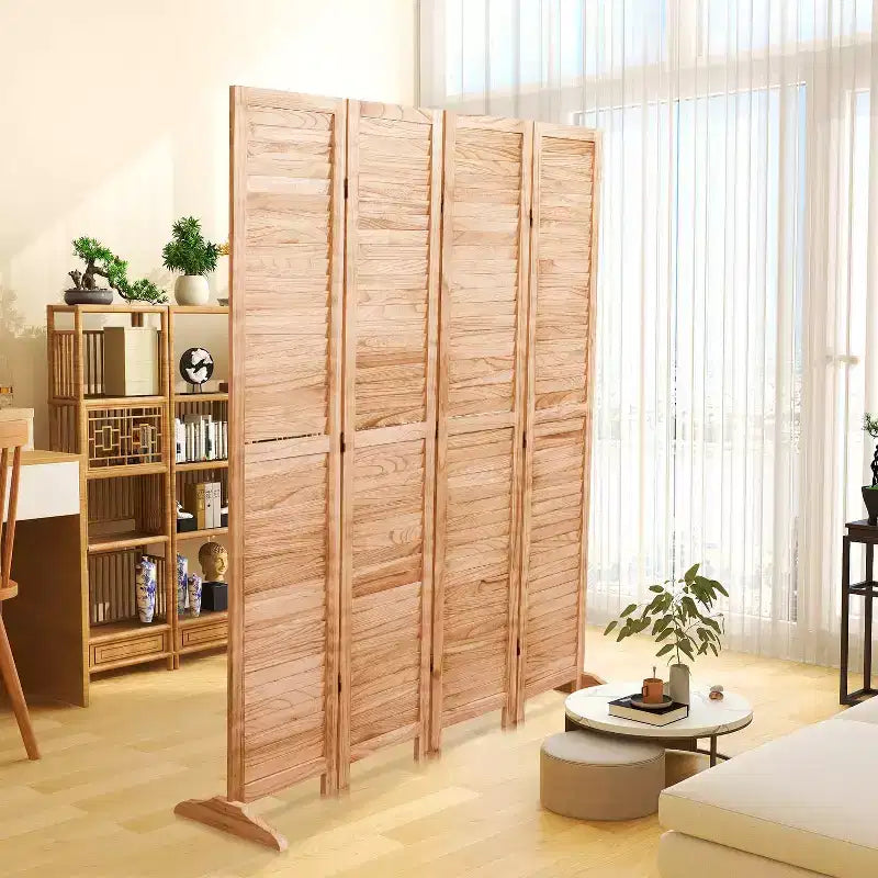 Divisorio Pieghevole in Legno Massello a 4 Pannelli – 55.2x65" Paravento Naturale per la Privacy