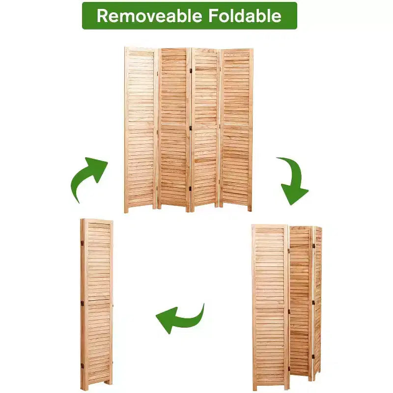 Divisorio Pieghevole in Legno Massello a 4 Pannelli – 55.2x65" Paravento Naturale per la Privacy
