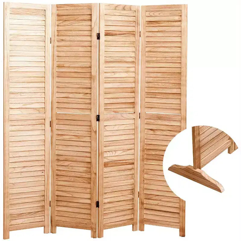 Divisorio Pieghevole in Legno Massello a 4 Pannelli – 55.2x65" Paravento Naturale per la Privacy