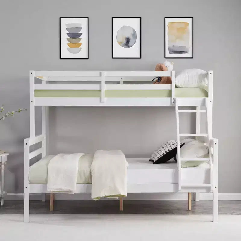 Letto a castello a due piazze con scaletta Telaio in legno con sponde alte per bambini Non è necessaria la rete a molle Robusto e salvaspazio Bianco