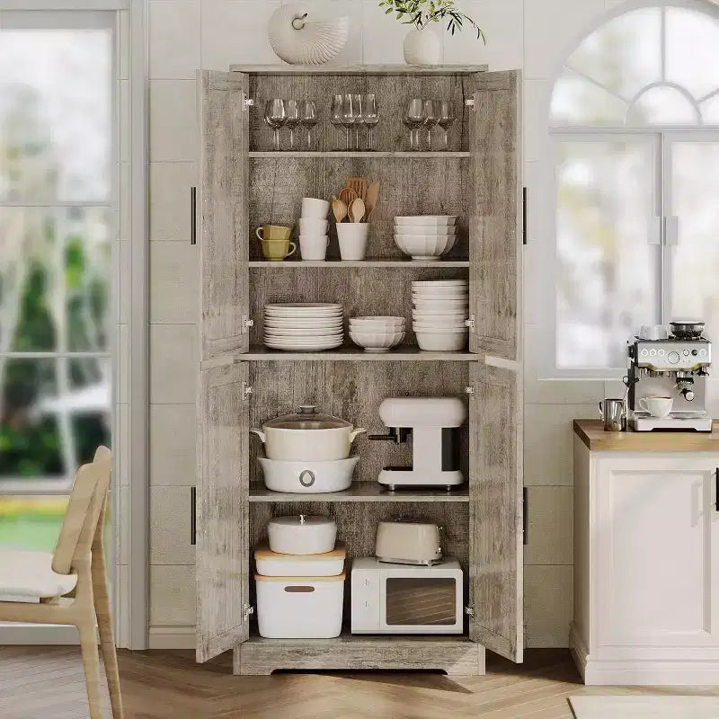 Mobile Dispensa per Cucina Autoportante con Ante e Ripiani Regolabili, Armadio Contenitore Alto 178 cm, Mobile Versatile