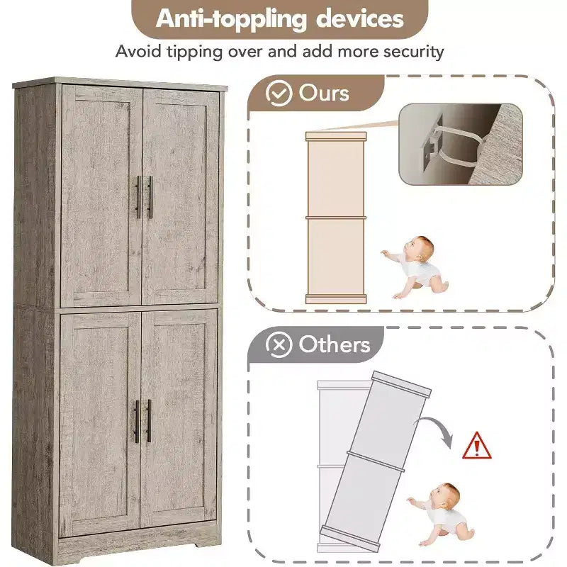 Mobile Dispensa per Cucina Autoportante con Ante e Ripiani Regolabili, Armadio Contenitore Alto 178 cm, Mobile Versatile
