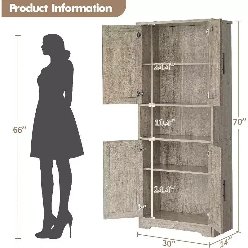 Mobile Dispensa per Cucina Autoportante con Ante e Ripiani Regolabili, Armadio Contenitore Alto 178 cm, Mobile Versatile