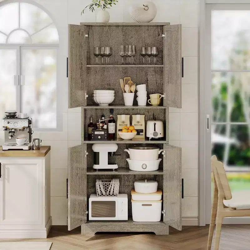 Mobile Dispensa per Cucina Autoportante con Ante e Ripiani Regolabili, Armadio Contenitore Alto 178 cm, Mobile Versatile