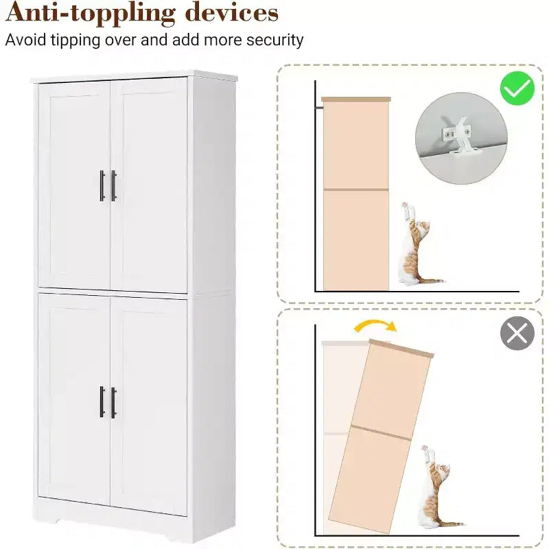 Mobile Dispensa per Cucina Autoportante con Ante e Ripiani Regolabili, Armadio Contenitore Alto 178 cm, Mobile Versatile