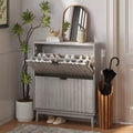 Shoe Cabinet With Wave Doors, Shoe Cabinet For Entryway, Modern Shoe Rack Organizer With 2 Flip Drawers For Hallway, Closet, Entrance, Closet, Grey