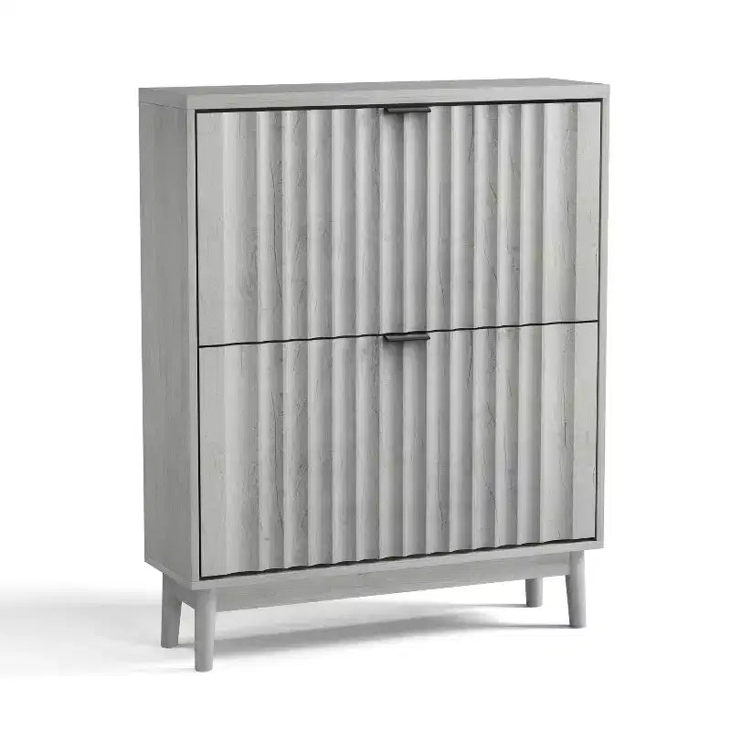 Scarpiera con ante a onda, Scarpiera da ingresso, Scarpiera moderna con 2 cassetti a ribalta per corridoio, ripostiglio, ingresso, armadio, grigio