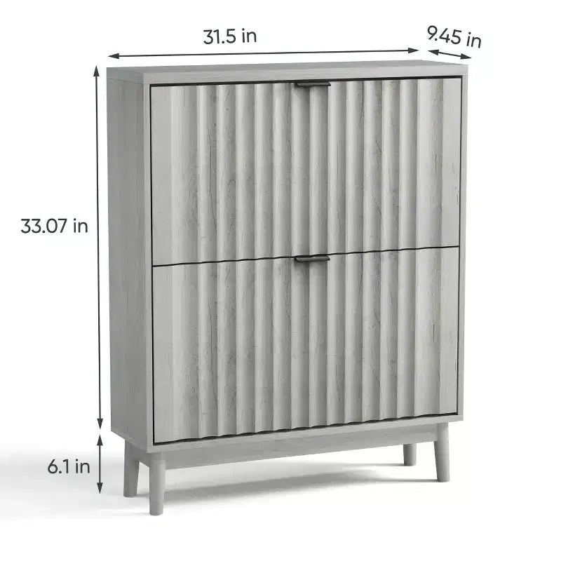 Scarpiera con ante a onda, Scarpiera da ingresso, Scarpiera moderna con 2 cassetti a ribalta per corridoio, ripostiglio, ingresso, armadio, grigio