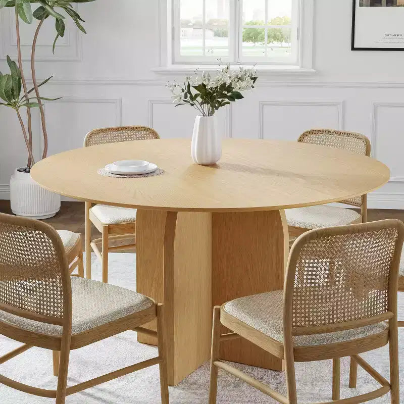 Tavolo da pranzo rotondo da 52" in legno massello con gambe ad arco – 6 posti, Naturale
