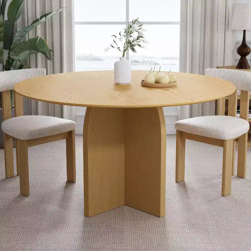 Tavolo da pranzo rotondo da 52" in legno massello con gambe ad arco – 6 posti, Naturale