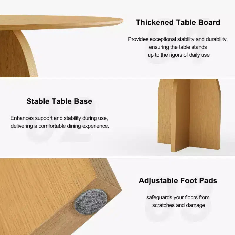Tavolo da pranzo rotondo da 52" in legno massello con gambe ad arco – 6 posti, Naturale