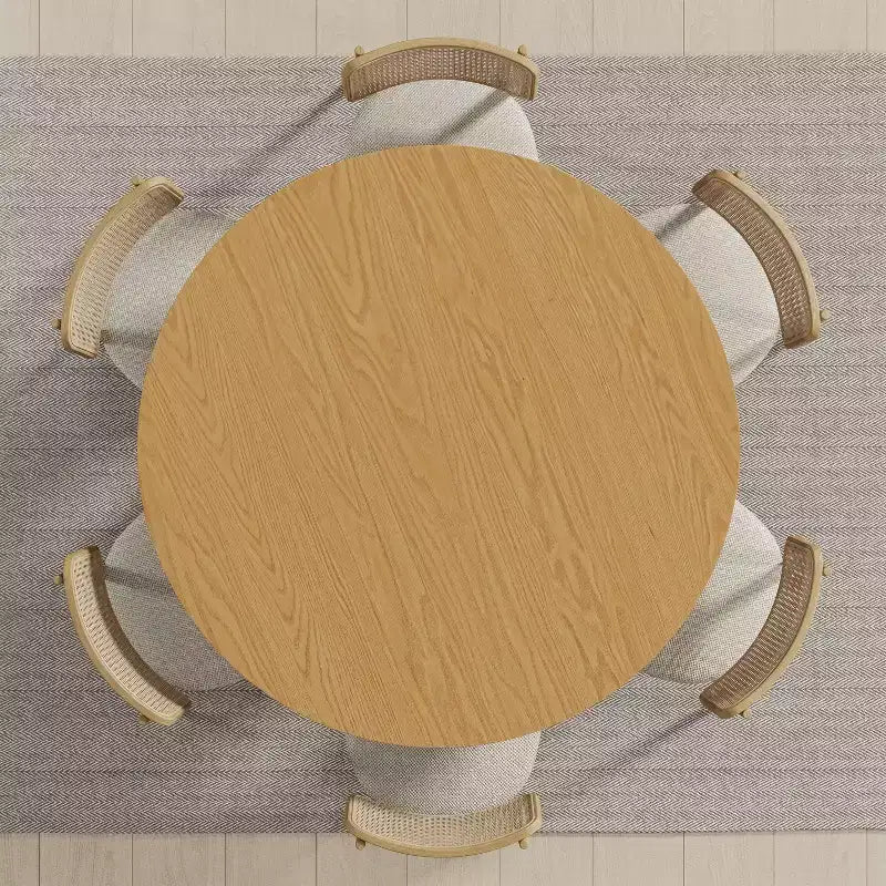 Tavolo da pranzo rotondo da 52" in legno massello con gambe ad arco – 6 posti, Naturale