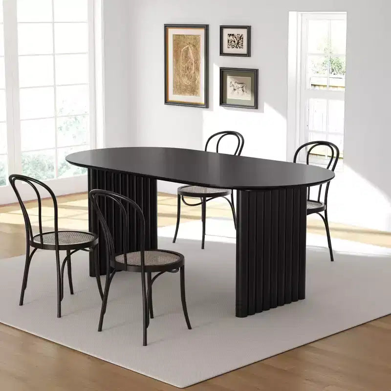 Tavolo da pranzo ovale stile rustico 170x85 cm – antigraffio, 6 posti, nero