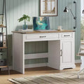 Scrivania direzionale da 47" stile rustico con cassetti e armadietto – Bianco antico