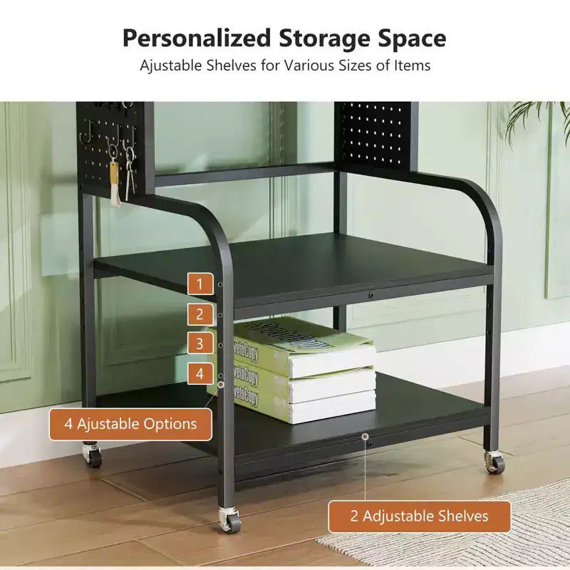 Carrello Porta Stampante a 3 Ripiani con Ruote e Ciabatta Elettrica – 60x48x80cm