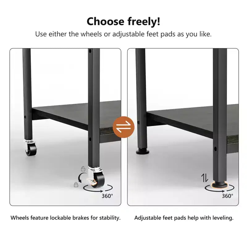 Carrello Porta Stampante a 3 Ripiani con Ruote e Ciabatta Elettrica – 60x48x80cm