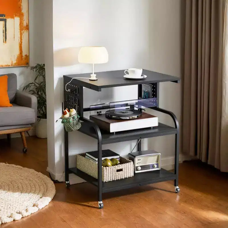 Carrello Porta Stampante a 3 Ripiani con Ruote e Ciabatta Elettrica – 60x48x80cm