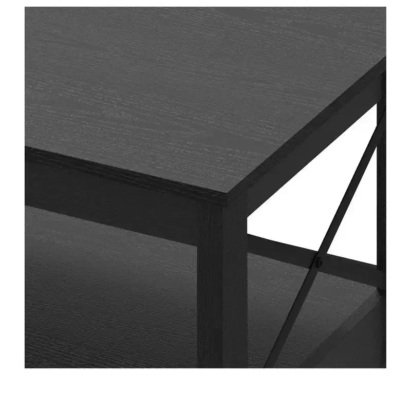 Tavolino da salotto con ripiano portaoggetti, 2 livelli, gambe più spesse, in legno, tavolino d'accento, struttura robusta