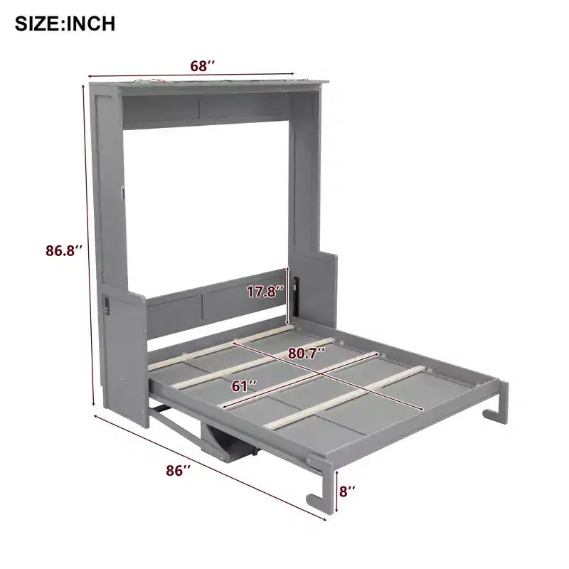 Letto a scomparsa matrimoniale con scrivania, luci LED e ricarica USB – Capacità 272 kg