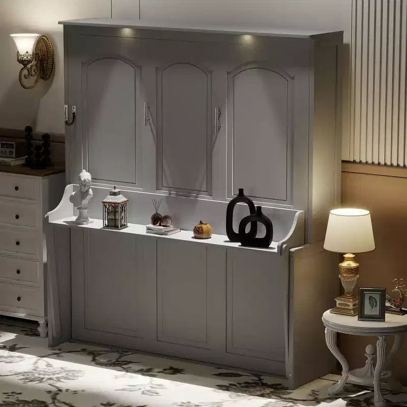 Letto a scomparsa matrimoniale con scrivania, luci LED e ricarica USB – Capacità 272 kg