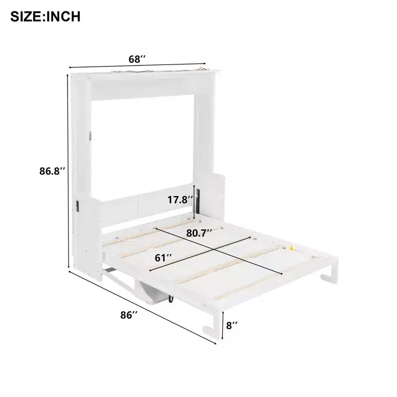 Letto a scomparsa matrimoniale con scrivania, luci LED e ricarica USB – Capacità 272 kg