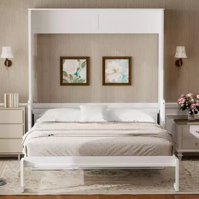 Letto a scomparsa matrimoniale con scrivania, luci LED e ricarica USB – Capacità 272 kg