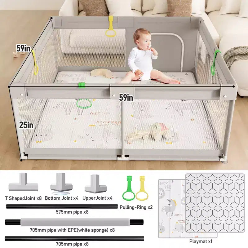 Box per neonati con tappeto 150x150 cm – Recinto di sicurezza per interni ed esterni per bambini