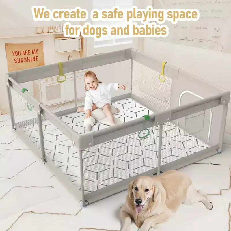 Box per neonati con tappeto 150x150 cm – Recinto di sicurezza per interni ed esterni per bambini