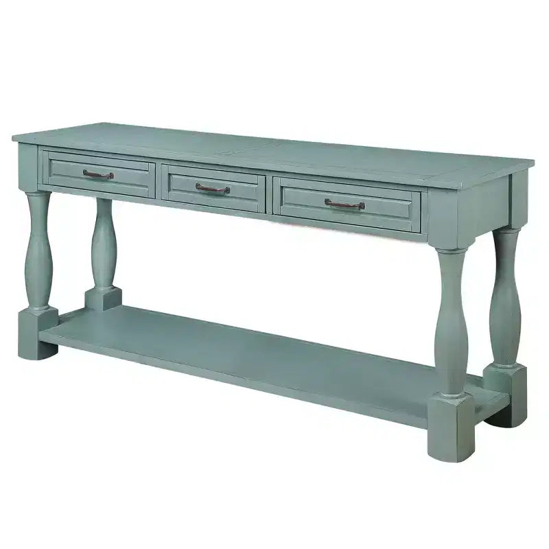 Console da 160 cm in stile Mid-Century con 3 cassetti e ripiano inferiore – Blu retrò