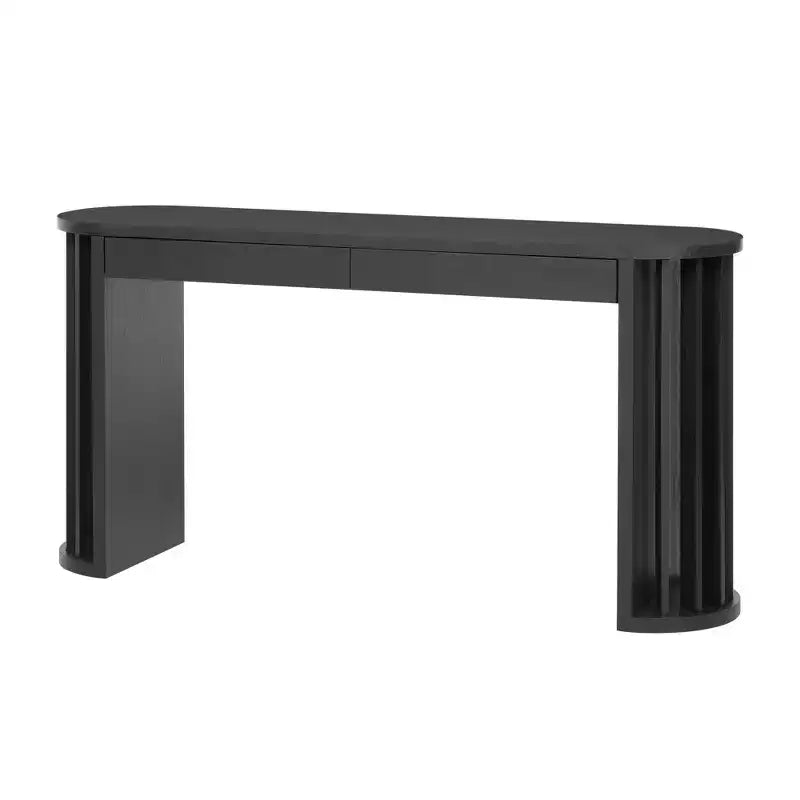 Consolle moderna da 59" con gambe a ventaglio e 2 cassetti – Quercia Nera