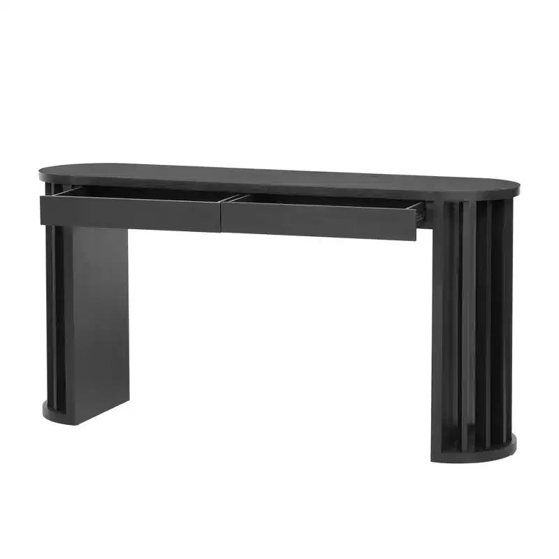 Consolle moderna da 59" con gambe a ventaglio e 2 cassetti – Quercia Nera