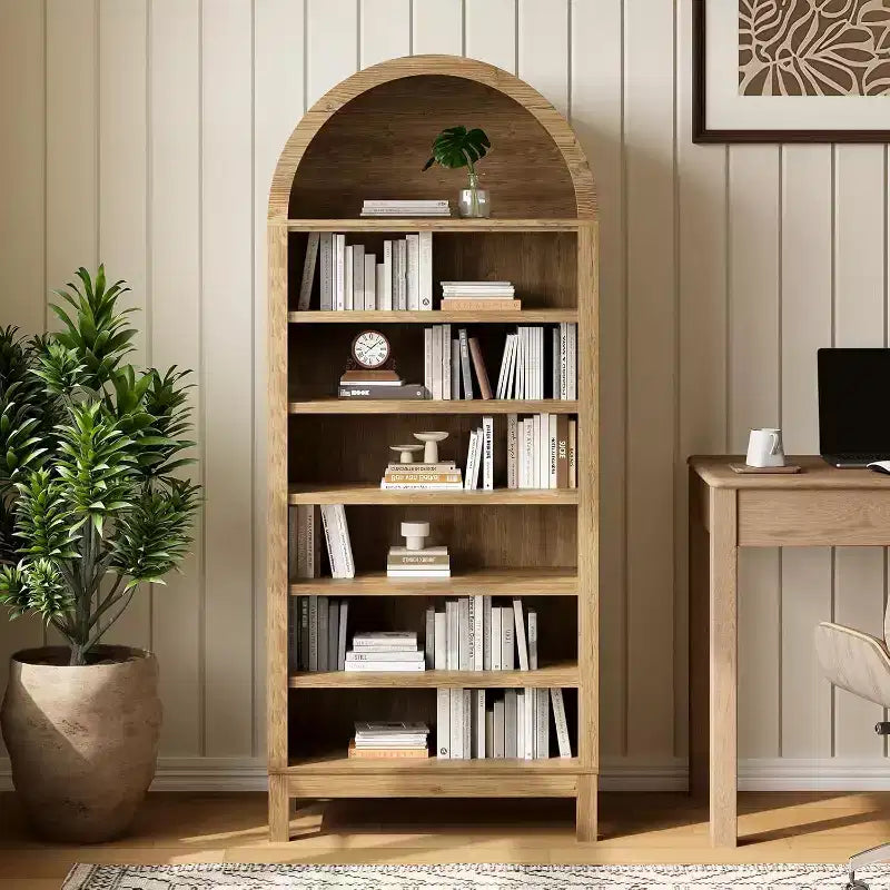 Mobile espositivo rustico ad arco a 7 ripiani, alto 180 cm, con ripiani regolabili