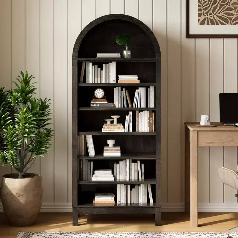 Mobile espositivo rustico ad arco a 7 ripiani, alto 180 cm, con ripiani regolabili