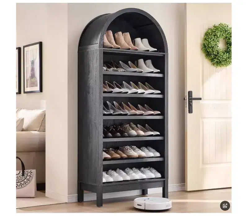 Mobile espositivo rustico ad arco a 7 ripiani, alto 180 cm, con ripiani regolabili