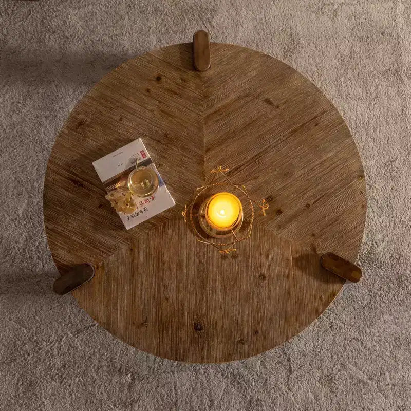Tavolino rotondo rustico in legno – Finitura naturale, 36" in legno massello e MDF