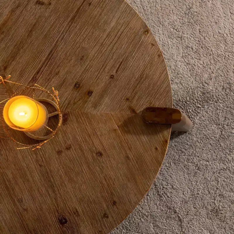Tavolino rotondo rustico in legno – Finitura naturale, 36" in legno massello e MDF