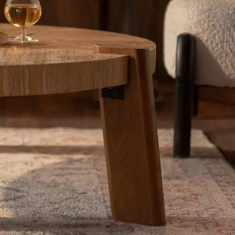Tavolino rotondo rustico in legno – Finitura naturale, 36" in legno massello e MDF