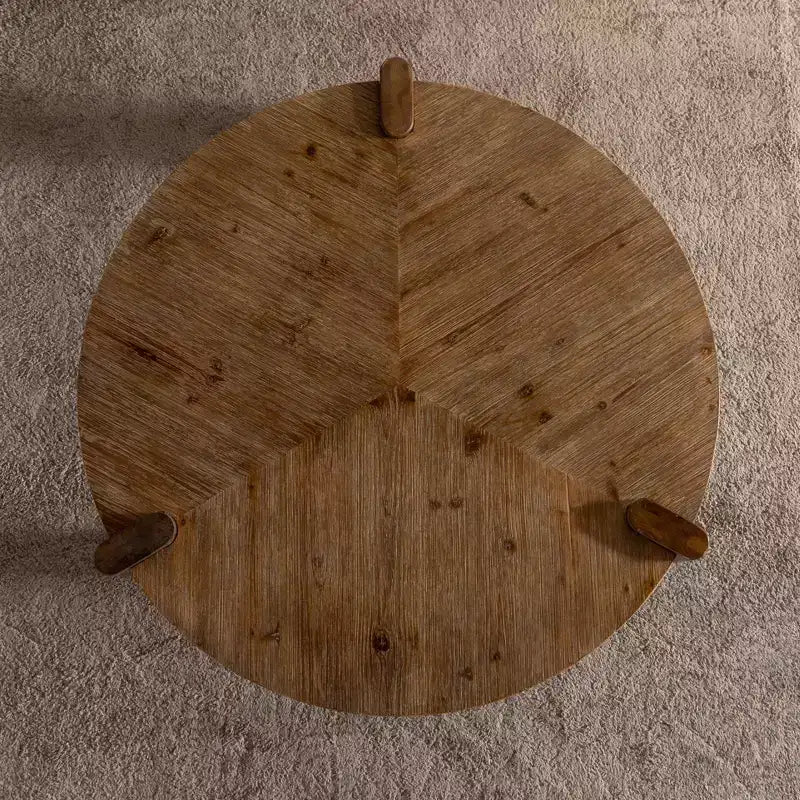 Tavolino rotondo rustico in legno – Finitura naturale, 36" in legno massello e MDF