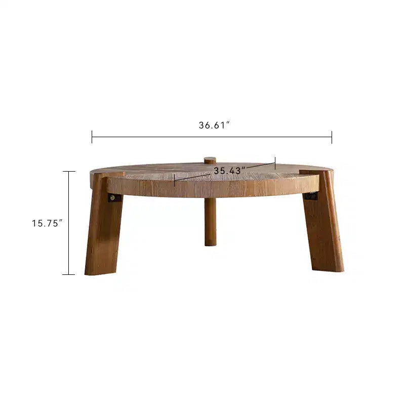 Tavolino rotondo rustico in legno – Finitura naturale, 36" in legno massello e MDF