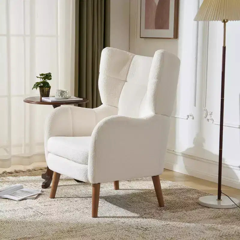 Sedia accentuata con schienale alto 41" – Lana Teddy, Gambe in Betulla, Capacità 400 libbre