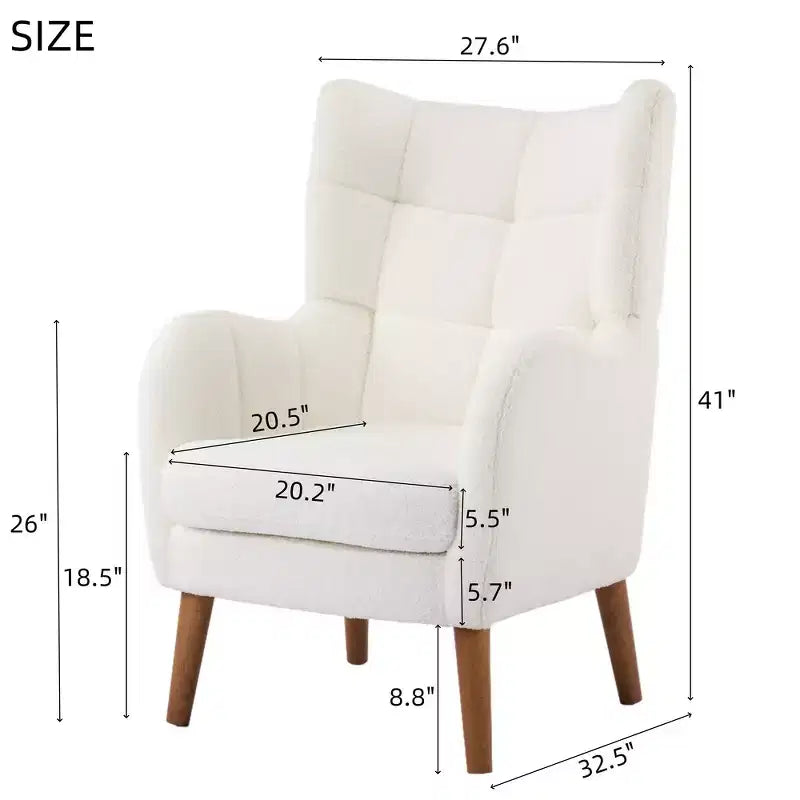 Sedia accentuata con schienale alto 41" – Lana Teddy, Gambe in Betulla, Capacità 400 libbre