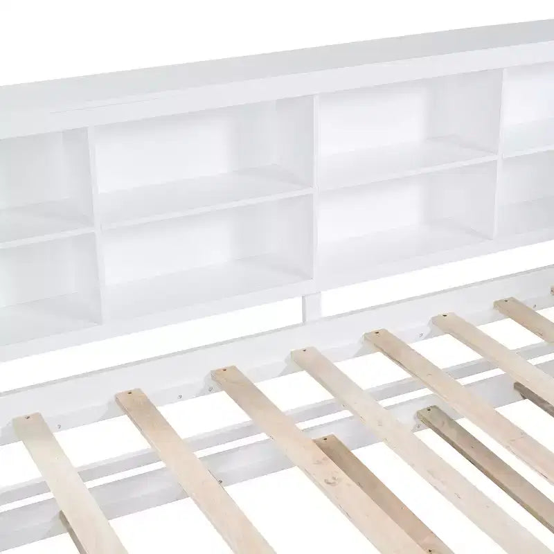 Letto a giorno in legno singolo con letto estraibile, libreria e stazione di ricarica USB