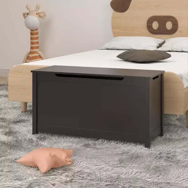 Panca Contenitore Portagiochi per Bambini in Legno con Cerniera di Sicurezza – 80x33x42,4 cm